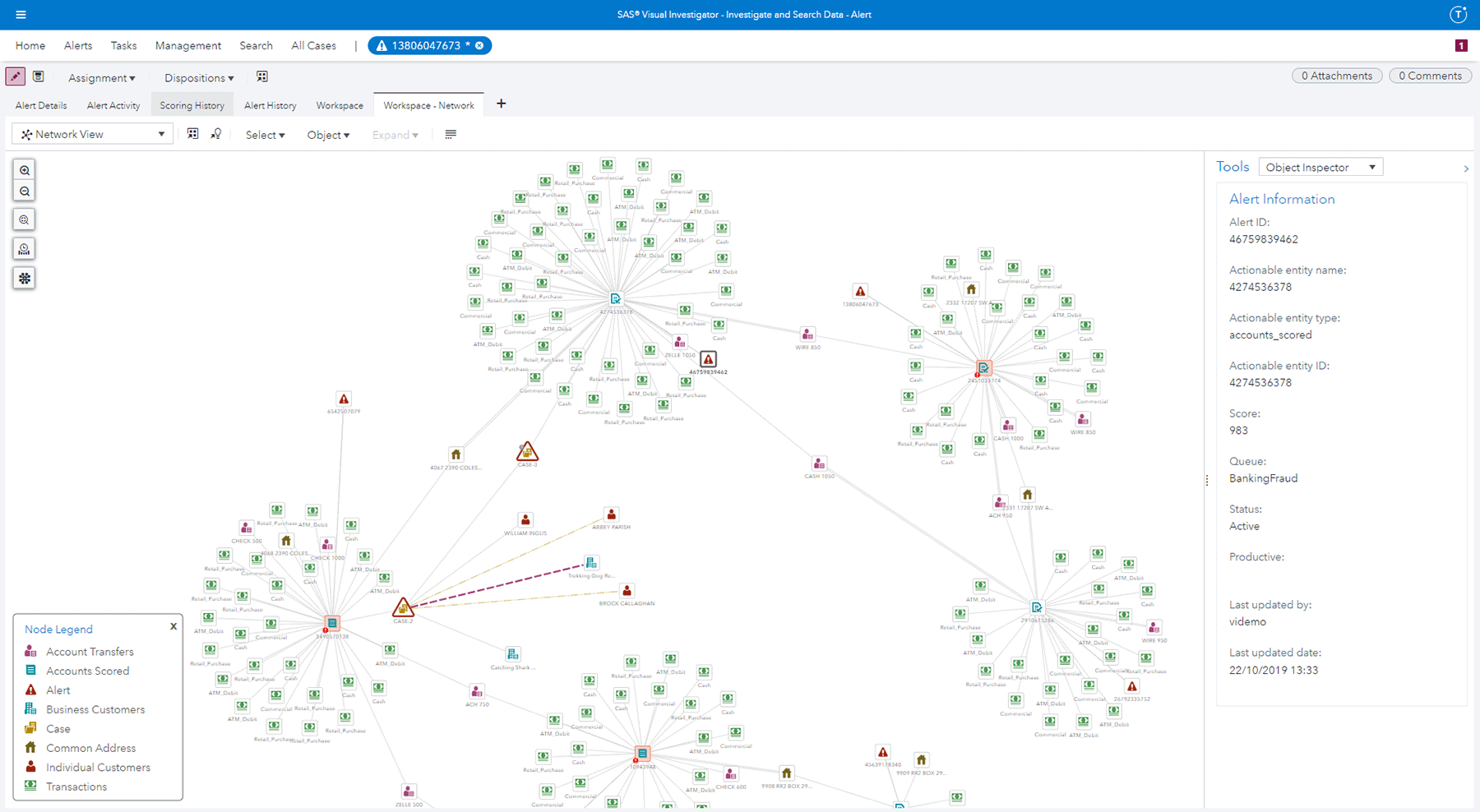 The user interface of SAS Visual Investigator displays relationships once hidden in data.