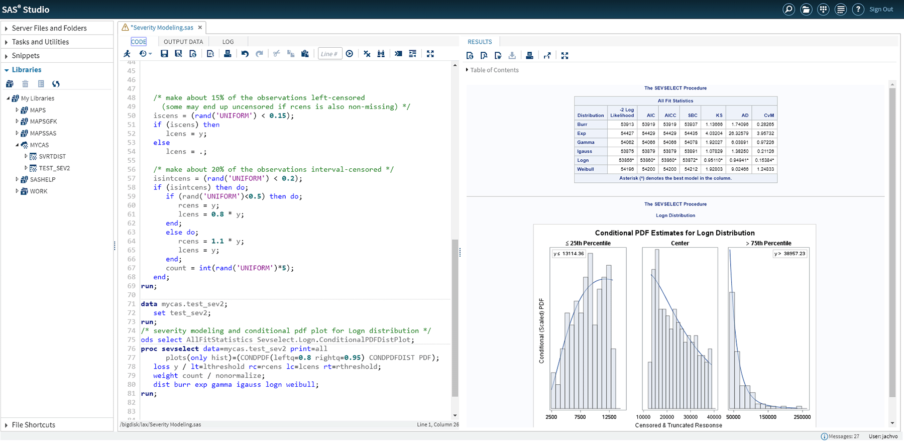 Screenshot of SAS Econometrics showing severity plots