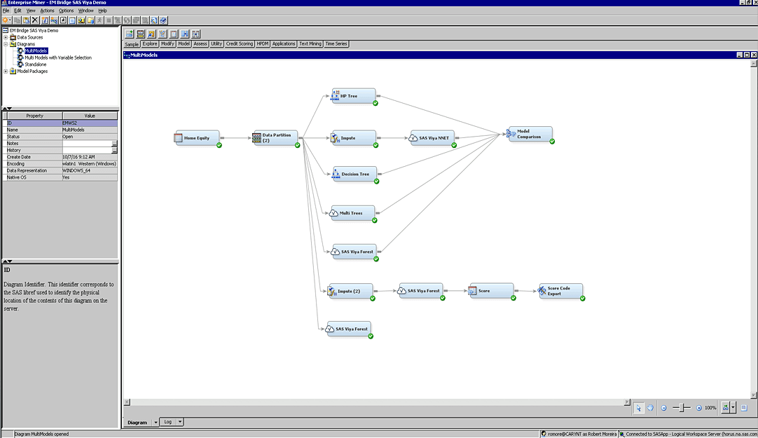 Screenshot of SAS Enterprise Miner showing process flow
