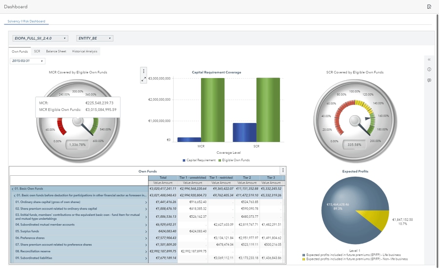 Screenshot of SAS Insurance Capital Management showing dashboard
