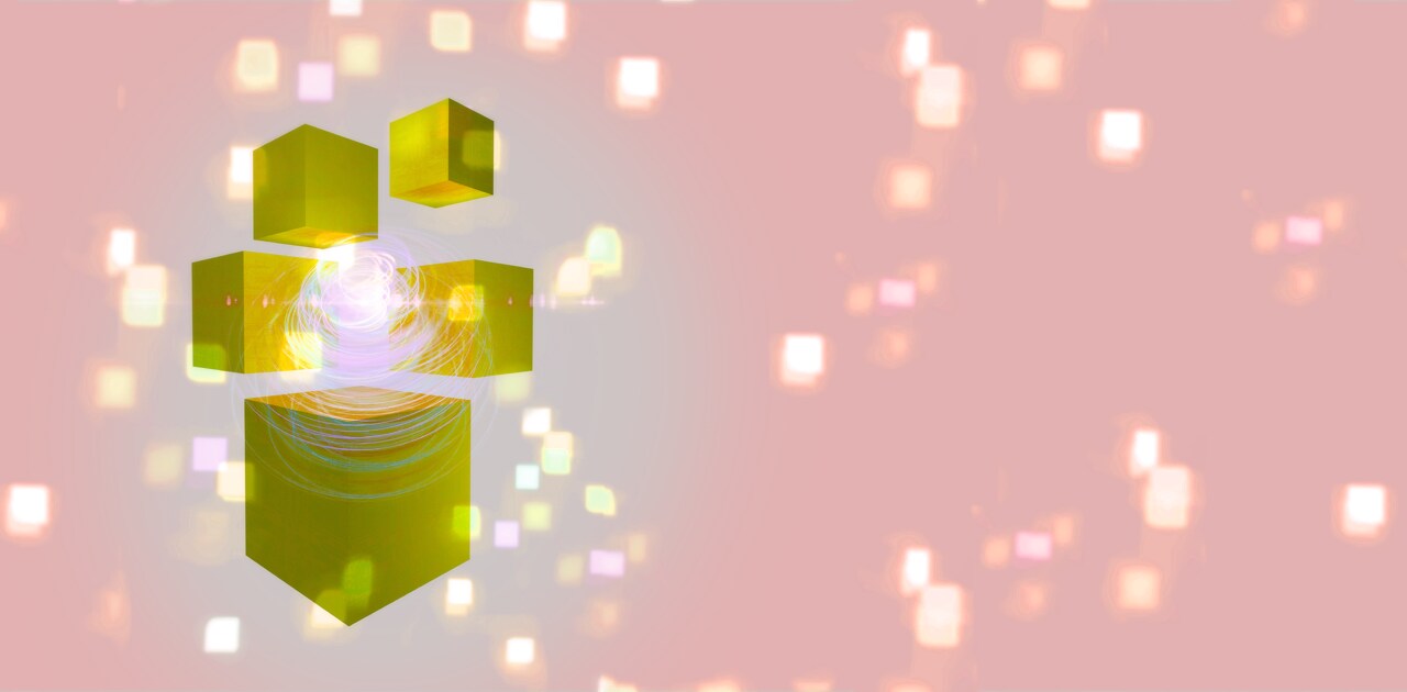 Gold Glowing Cubes - Quantum mechanics, artwork