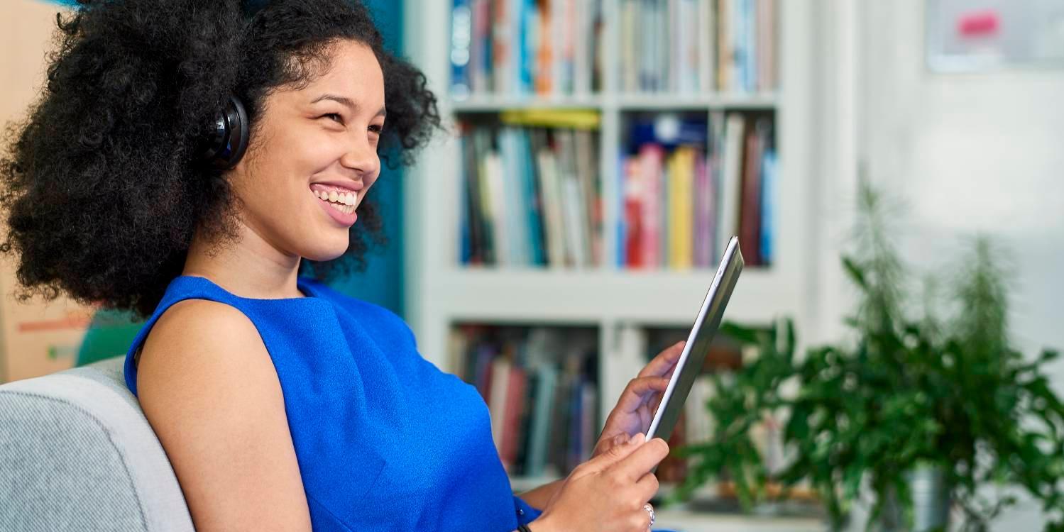 Woman working on tablet