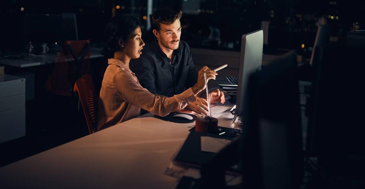 Colleagues working late