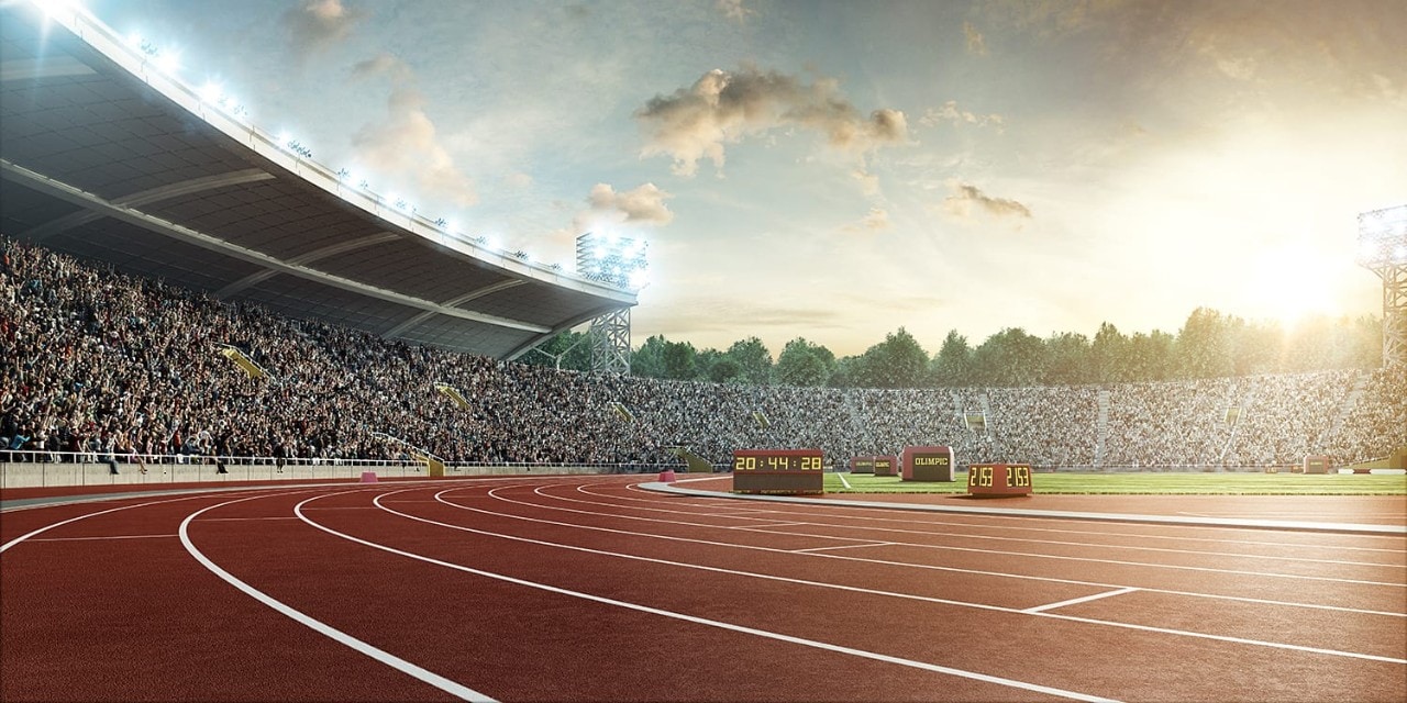 Crowded stadium with track